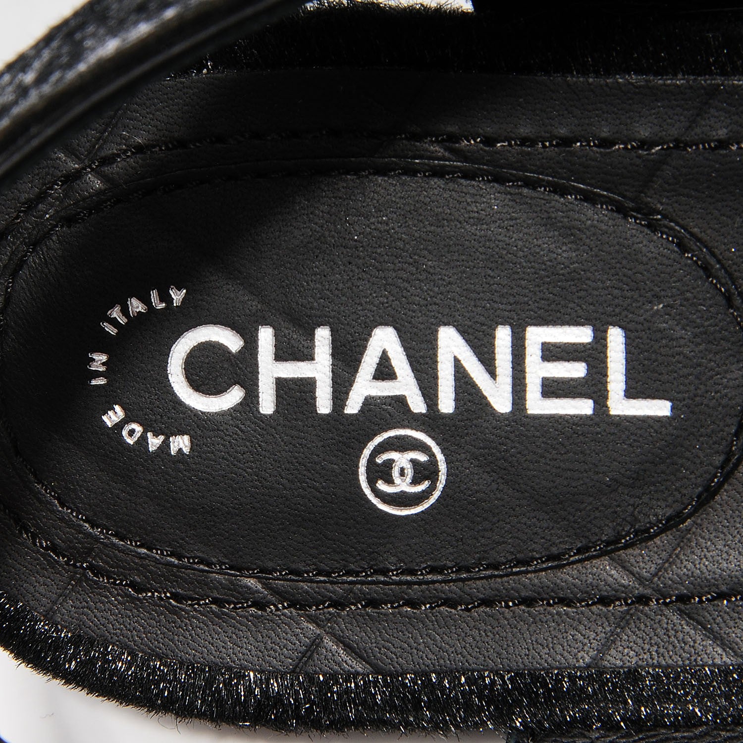 Chanel Pony Hair CC Thong Sandals 38.5 Black Silver 7 of 7