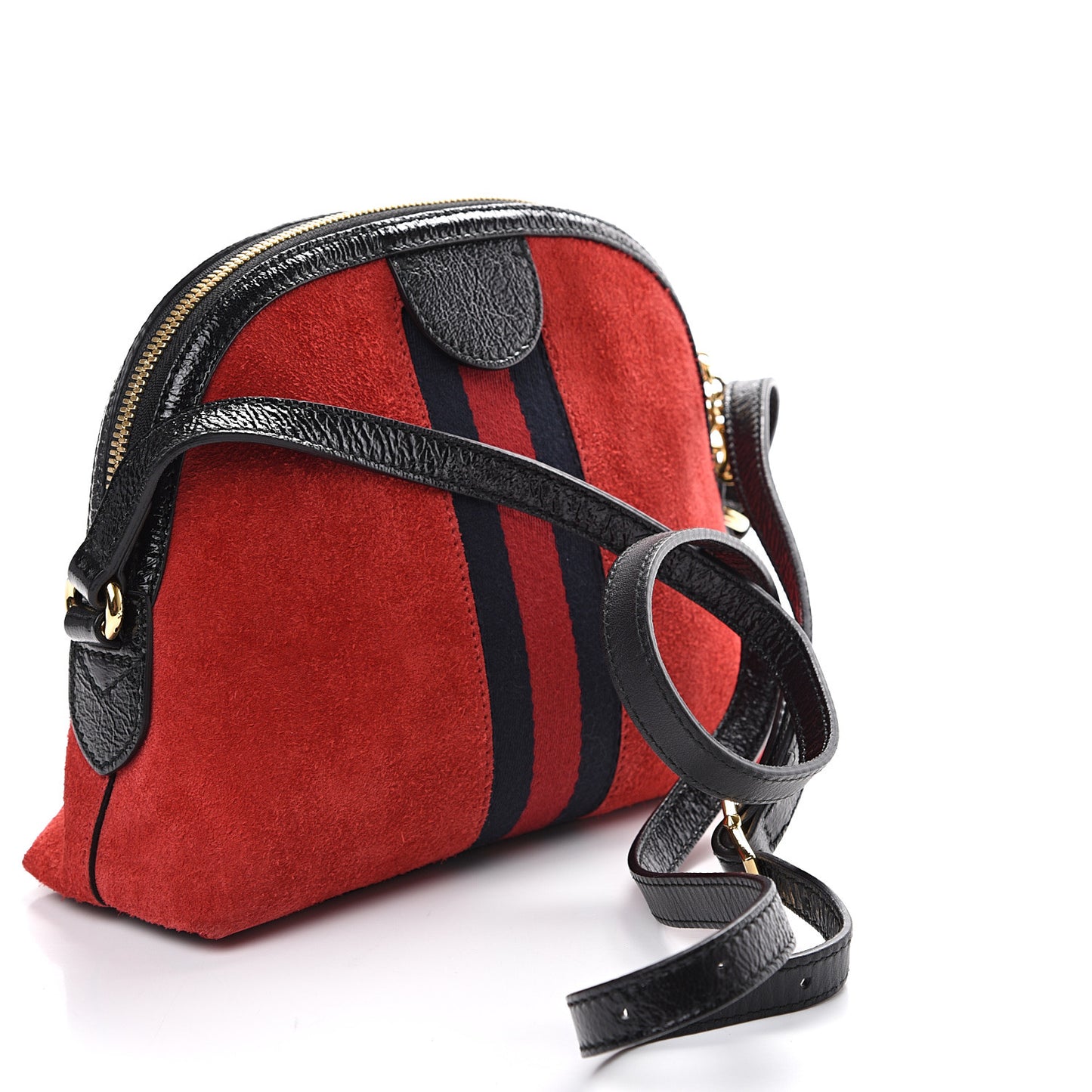 Suede Patent Web GG Small Ophidia Dome Shoulder Bag Hibiscus Red