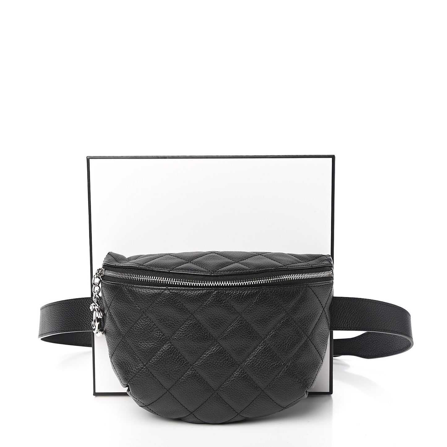 Grained Calfskin Quilted Waist Belt Bag Black