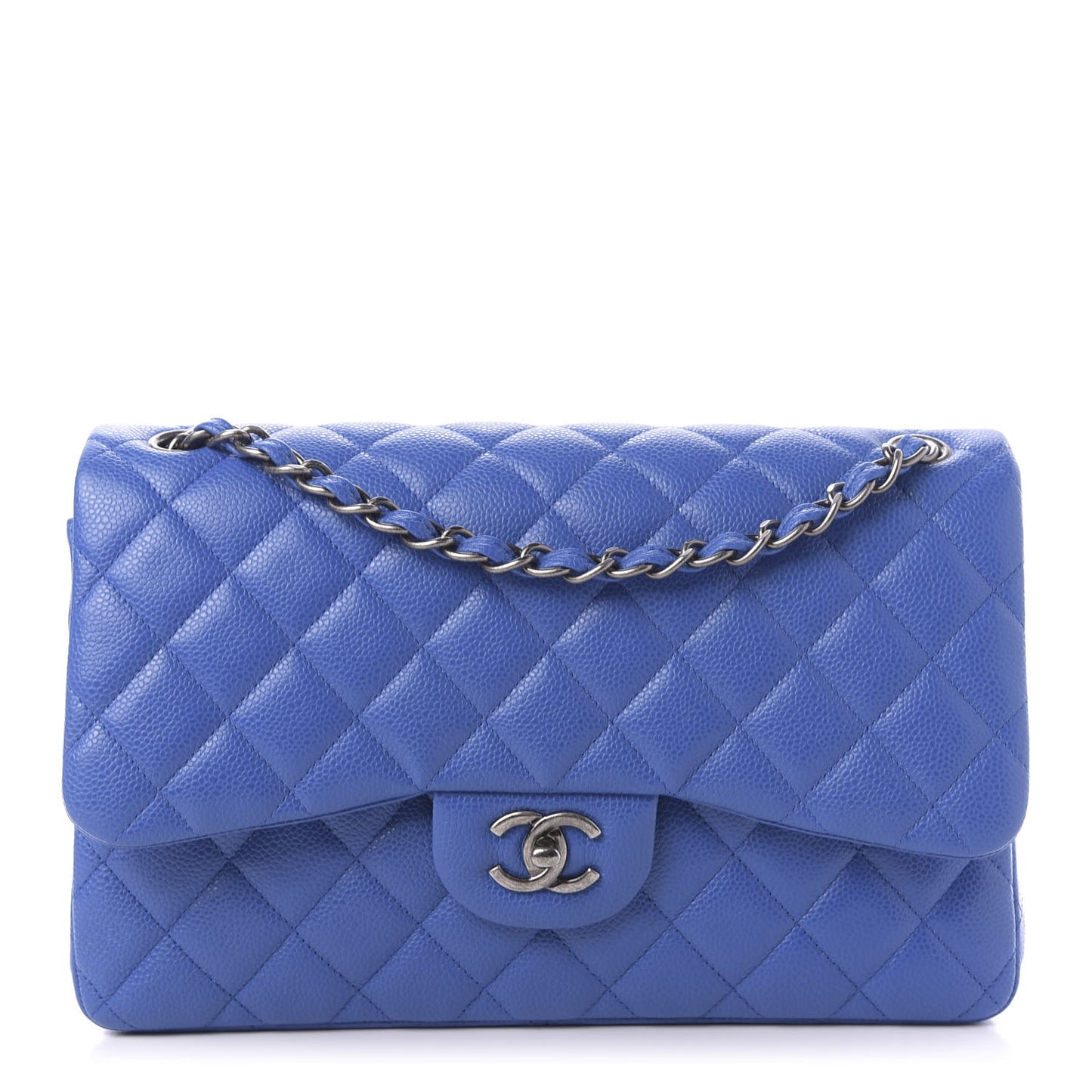 Caviar Quilted Jumbo Double Flap Blue