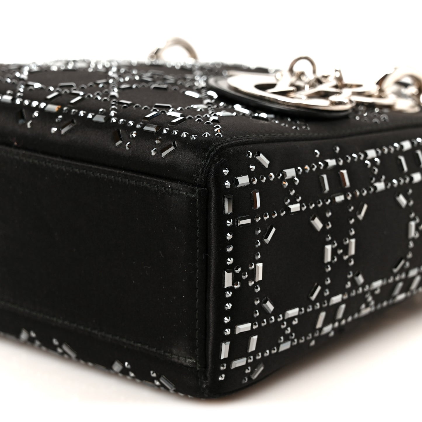 Satin Crystal Cannage Mini Lady Dior Black