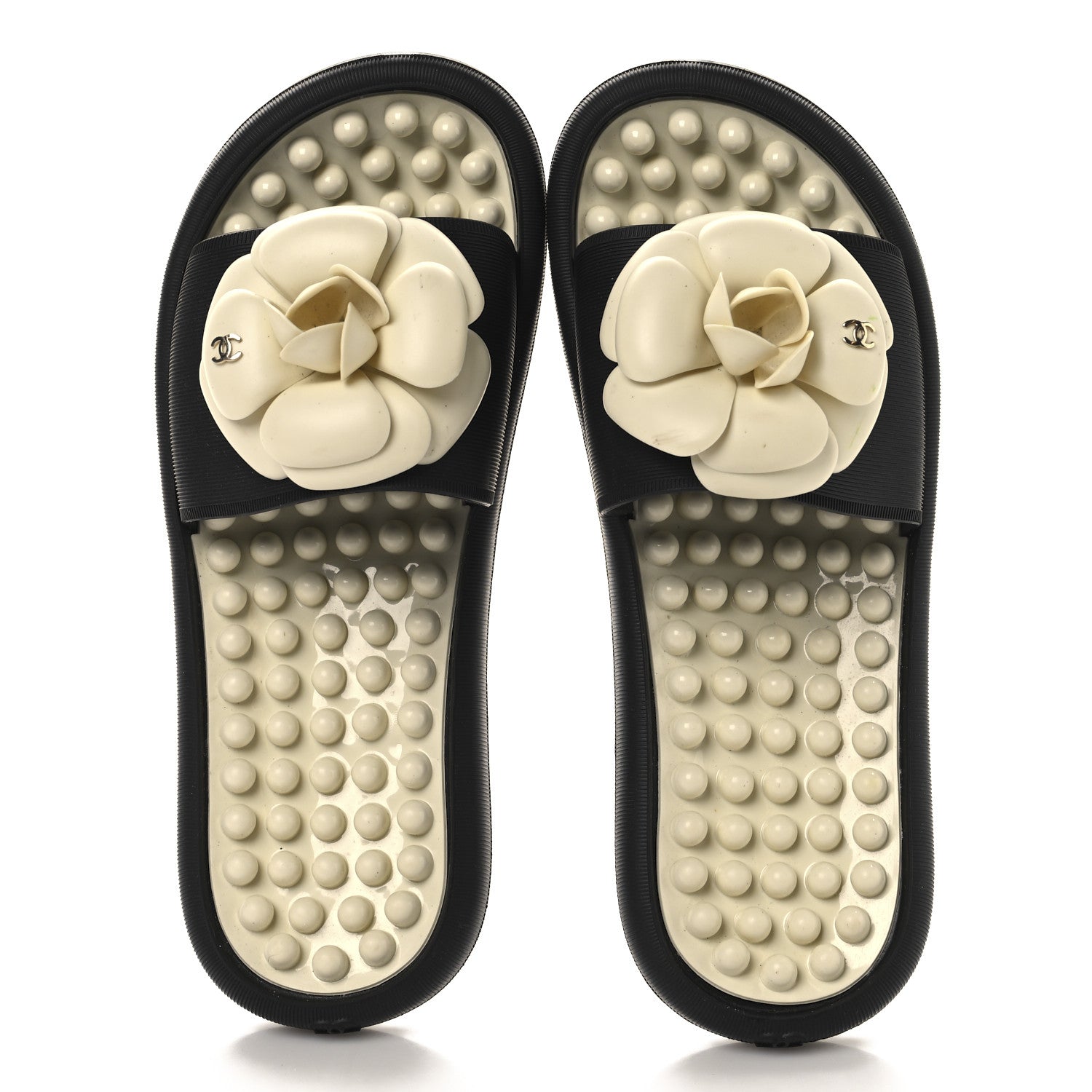 Chanel Thermoplastic PVC Camellia Mule Sandals 36 Black Ivory 2 of 10