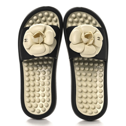 Chanel Thermoplastic PVC Camellia Mule Sandals 36 Black Ivory 2 of 10