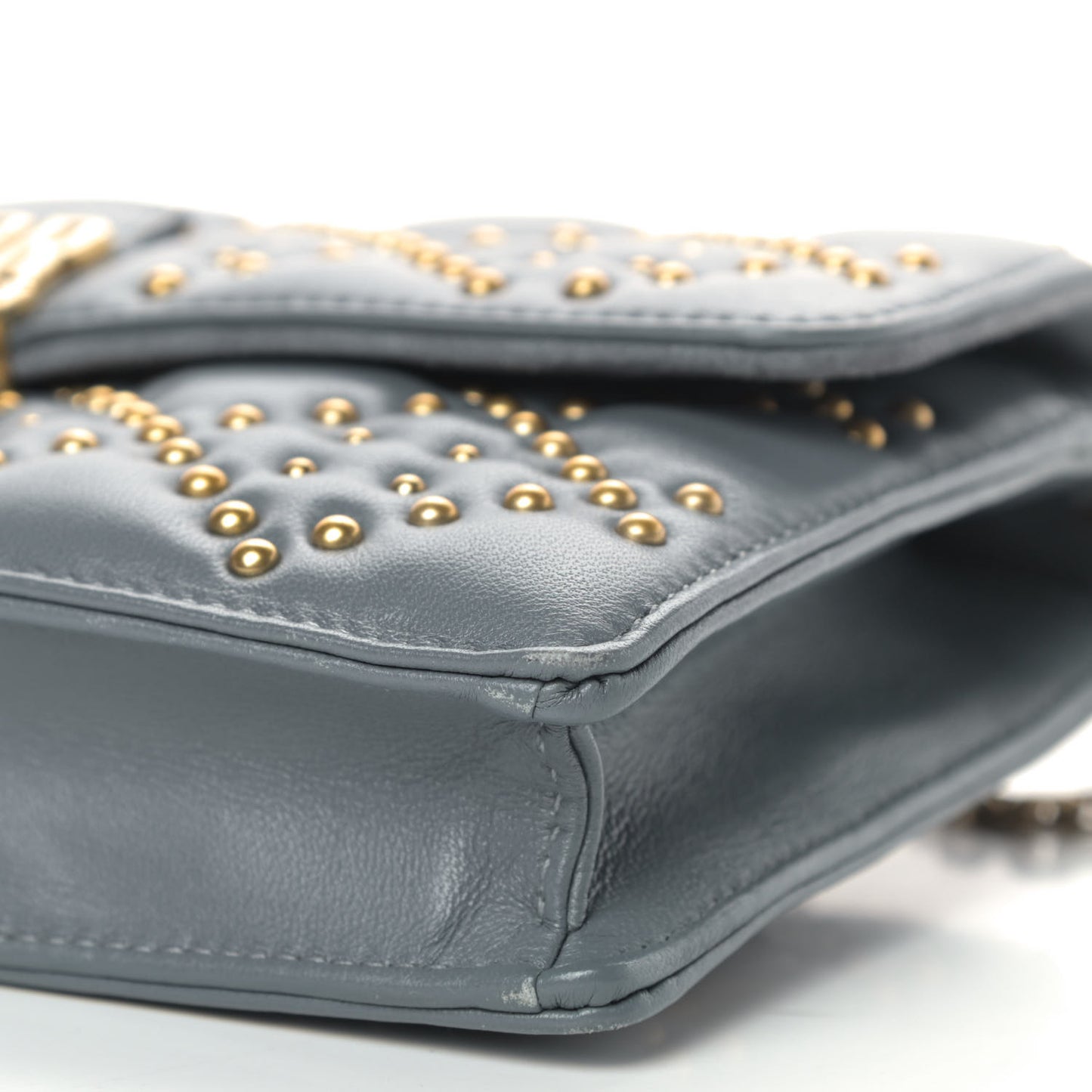 Lambskin Cannage Studded Dioraddict Wallet on Chain Clutch Grey Blue