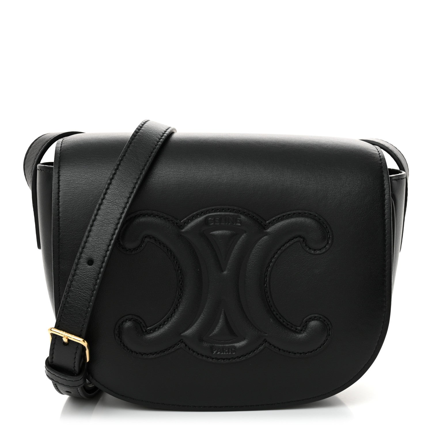 Celine Smooth Calfskin Cuir Triomphe Folco Crossbody Bag Black 1 of 14