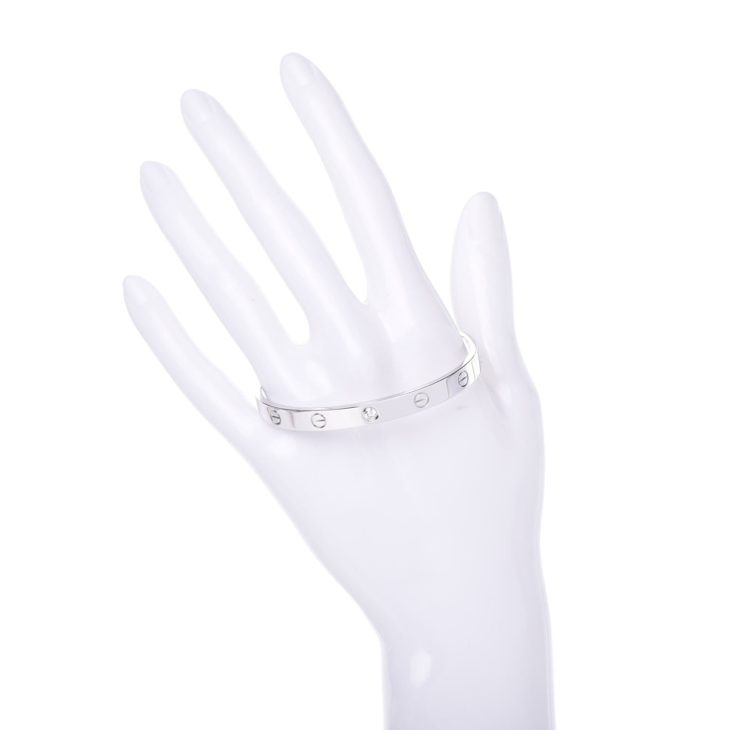Cartier 18K White Gold 1 Diamond LOVE Cuff Bracelet 17 2 of 6