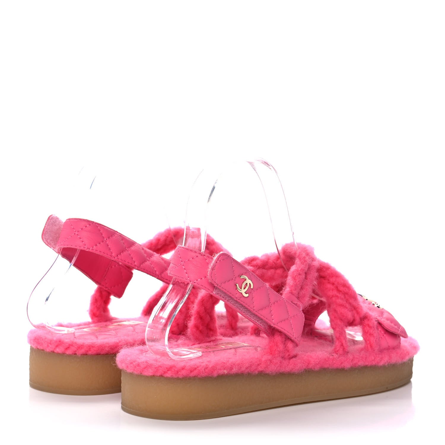 Chanel Cord Lambskin Quilted Logo Sandals 38 Pink 4 of 9