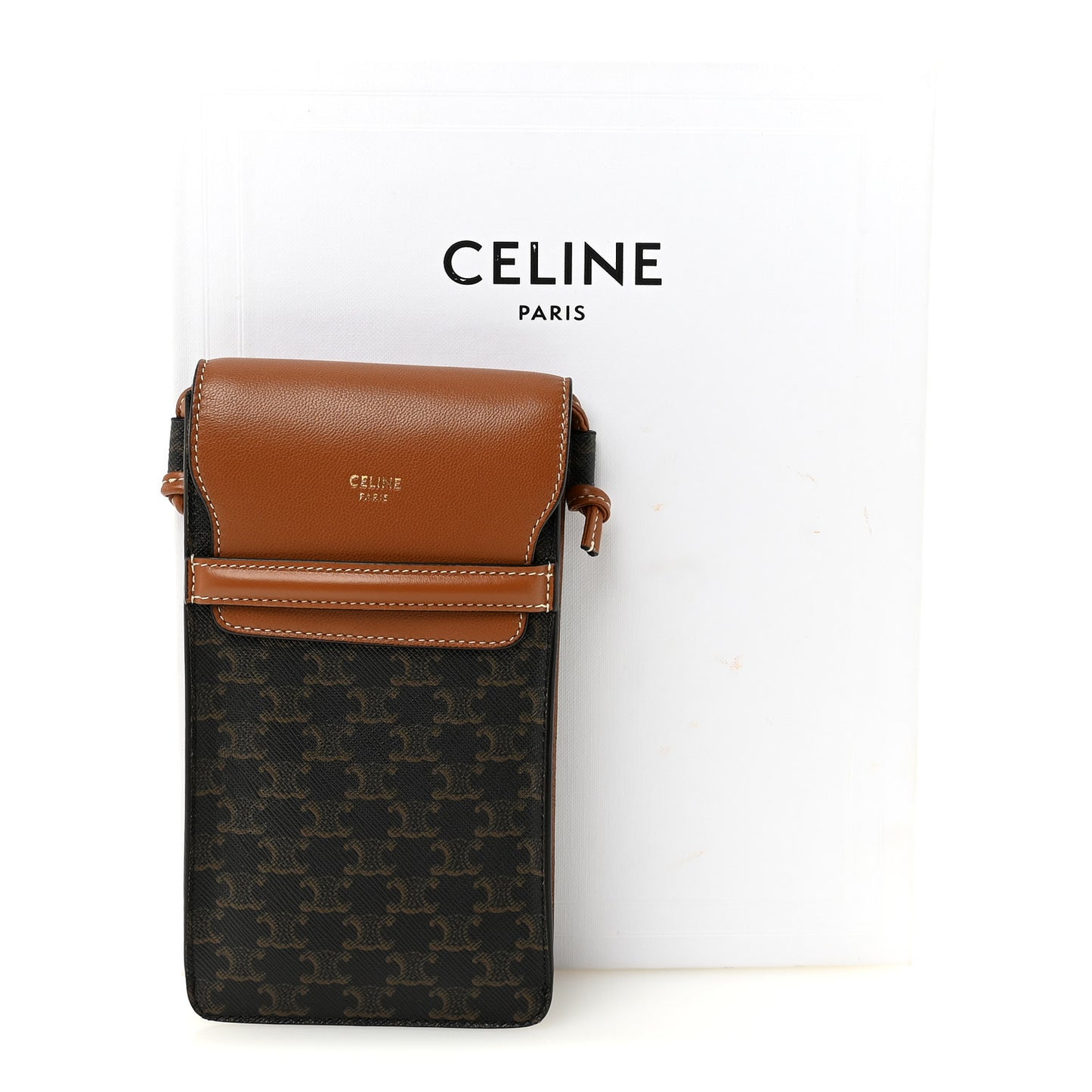 Triomphe Canvas Lambskin Phone Pouch With Flap Tan