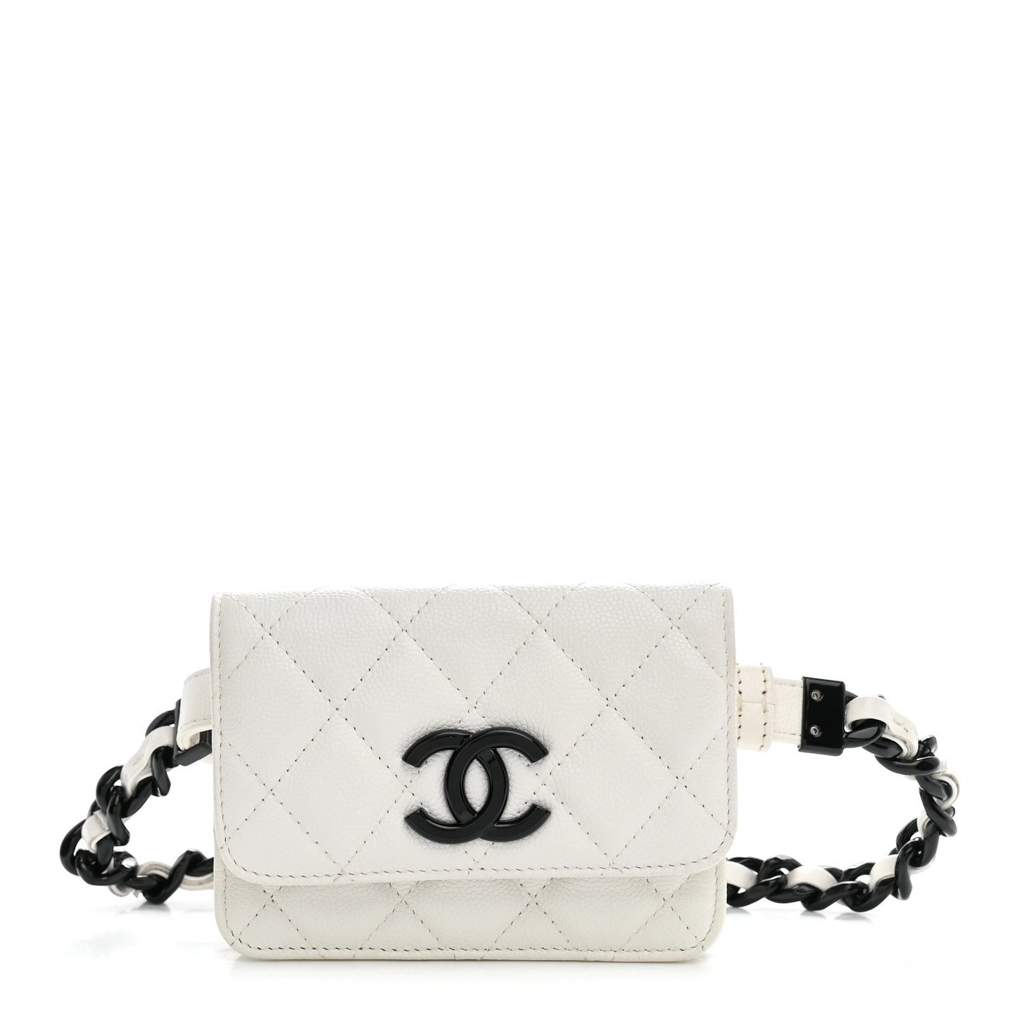 Caviar Quilted My Everything Belt Flap Card Holder White
