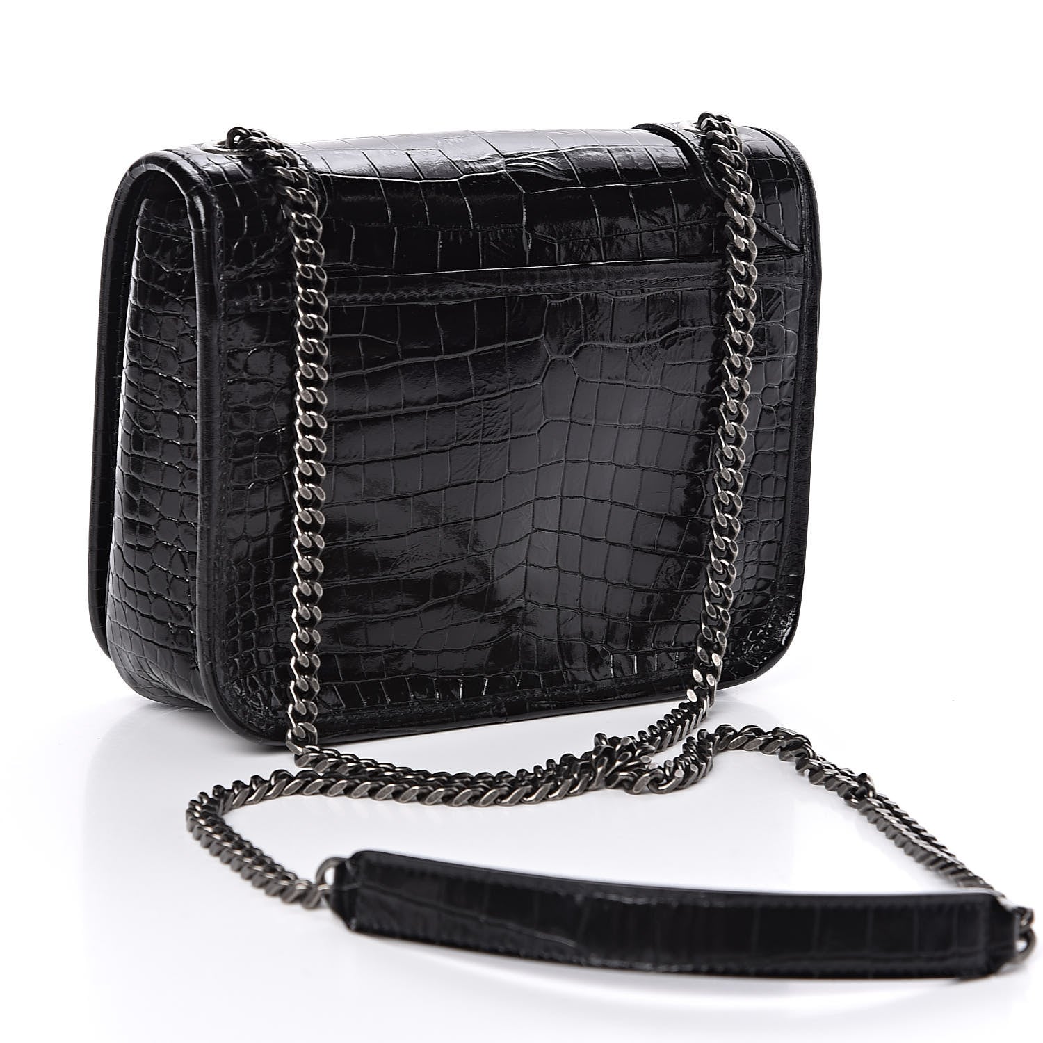 Saint Laurent Crocodile Embossed Lambskin Matelasse Monogram Niki Chain Wallet Black 3 of 10