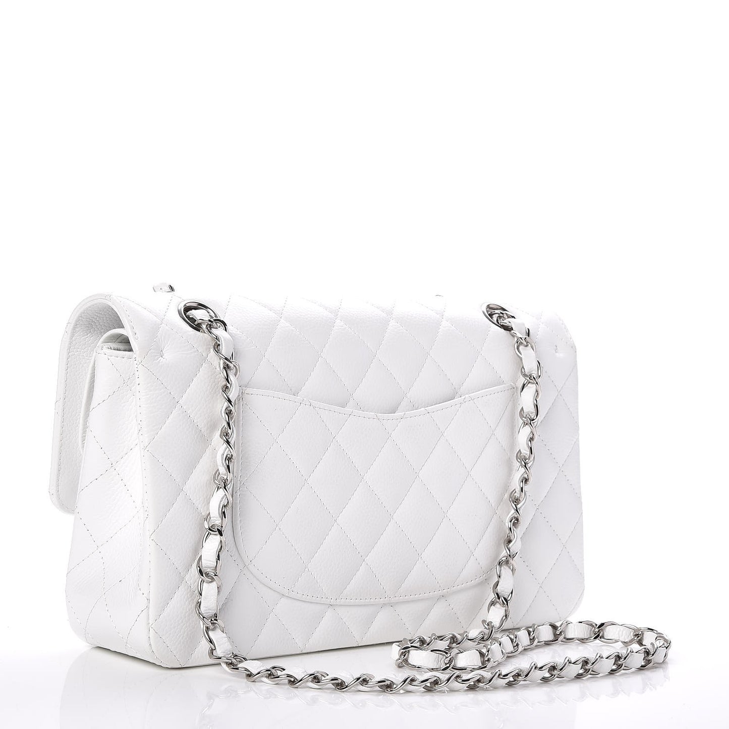Caviar Quilted Medium Double Flap White