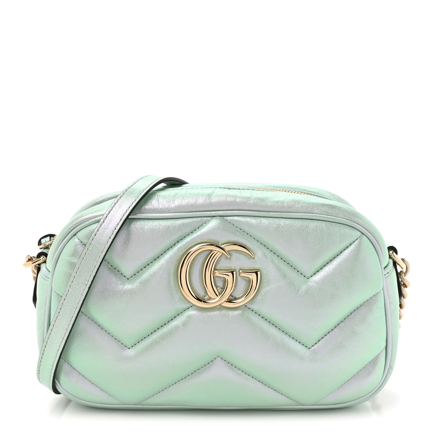 Iridescent Nappa Chevron Matelasse Small GG Marmont Chain Shoulder Bag Iridescent Salvy Green