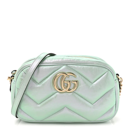 Gucci Iridescent Nappa Chevron Matelasse Small GG Marmont Chain Shoulder Bag Iridescent Salvy Green 1 of 10