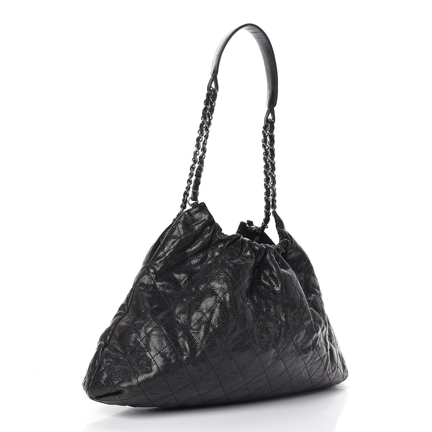 Chanel Distressed Glazed Caviar Quilted Medium Elastic Tote Black 3 of 11