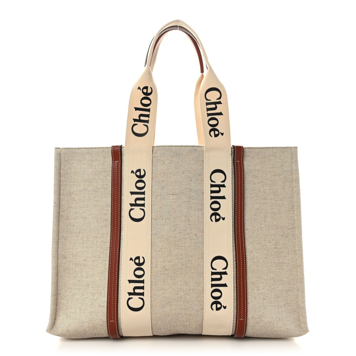 Cotton Calfskin Large Woody Ribbon Tote White Brown