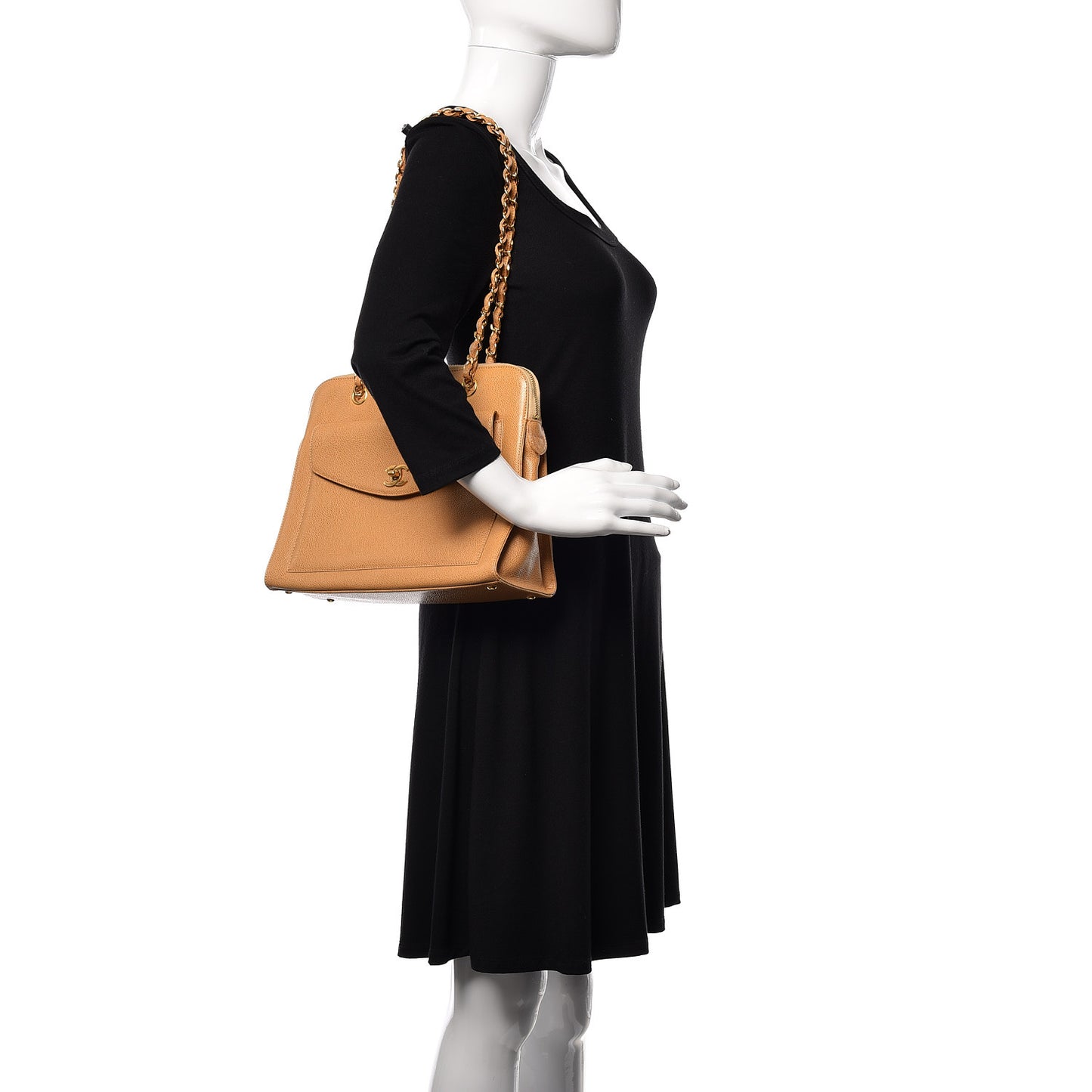Caviar Flap Shoulder Bag Beige