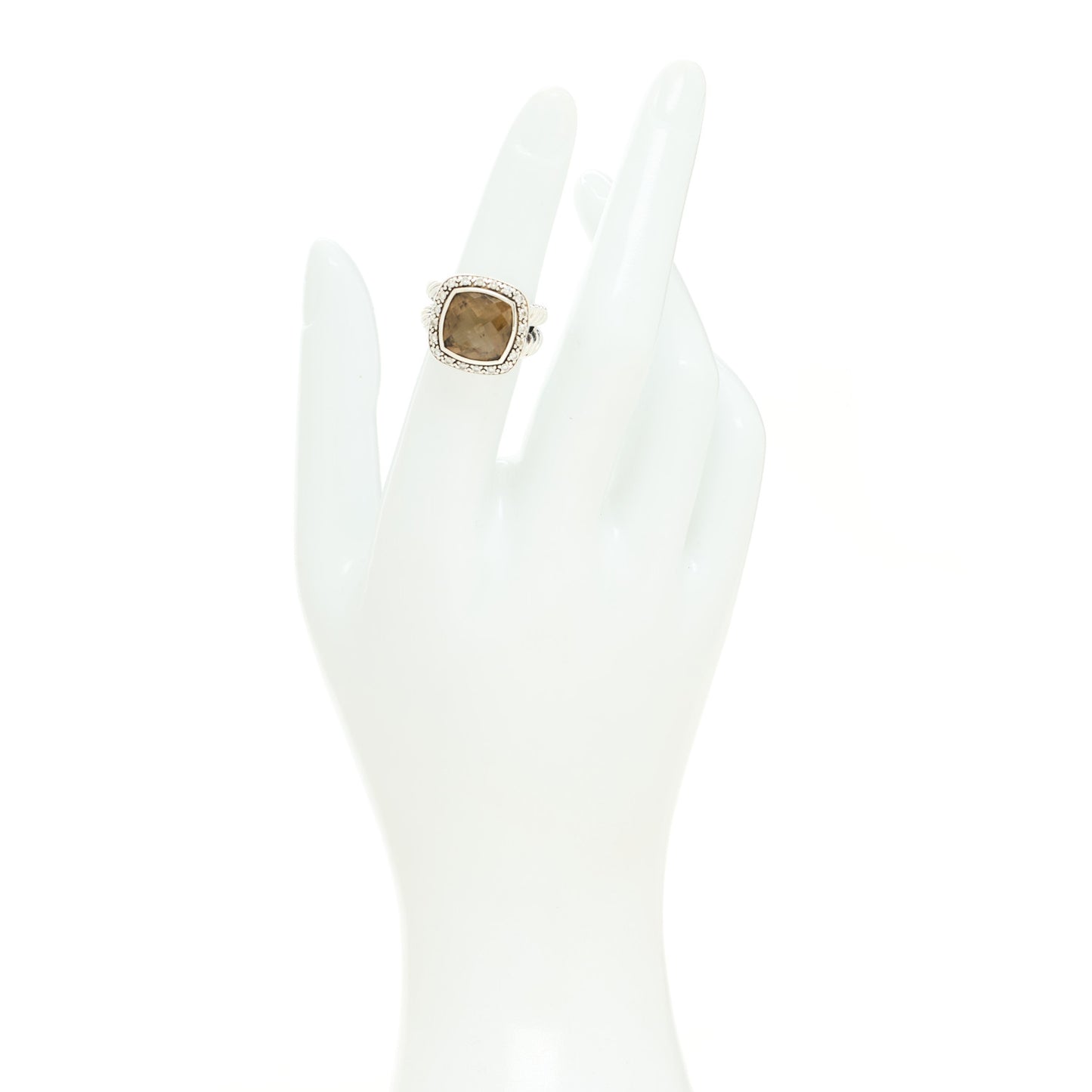 Sterling Silver Diamond Smoky Quartz 11mm Albion Ring 49 4.75