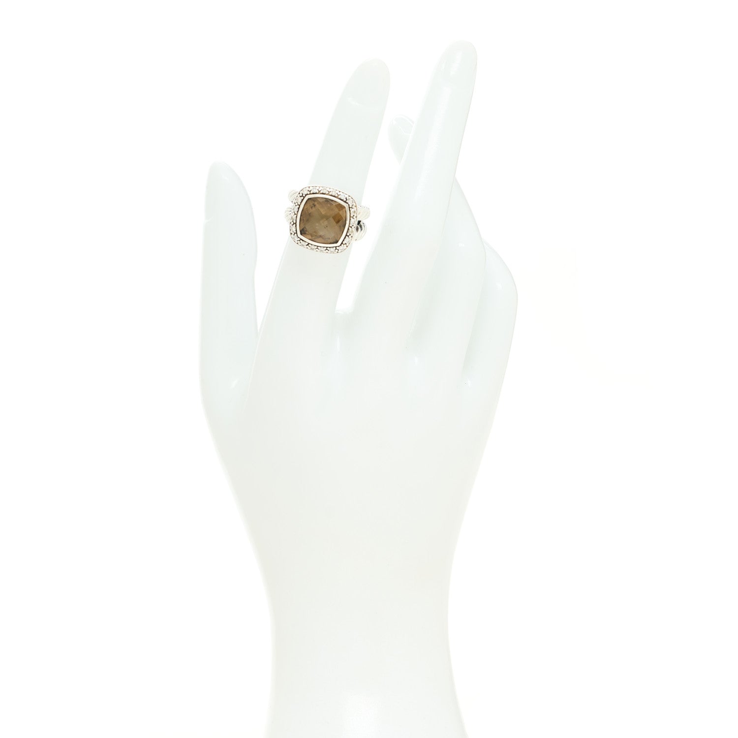 David Yurman Sterling Silver Diamond Smoky Quartz 11mm Albion Ring 49 4.75 2 of 5