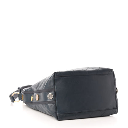 Chanel Calfskin Stitched Large Button Up Hobo Dark Blue 4 of 10