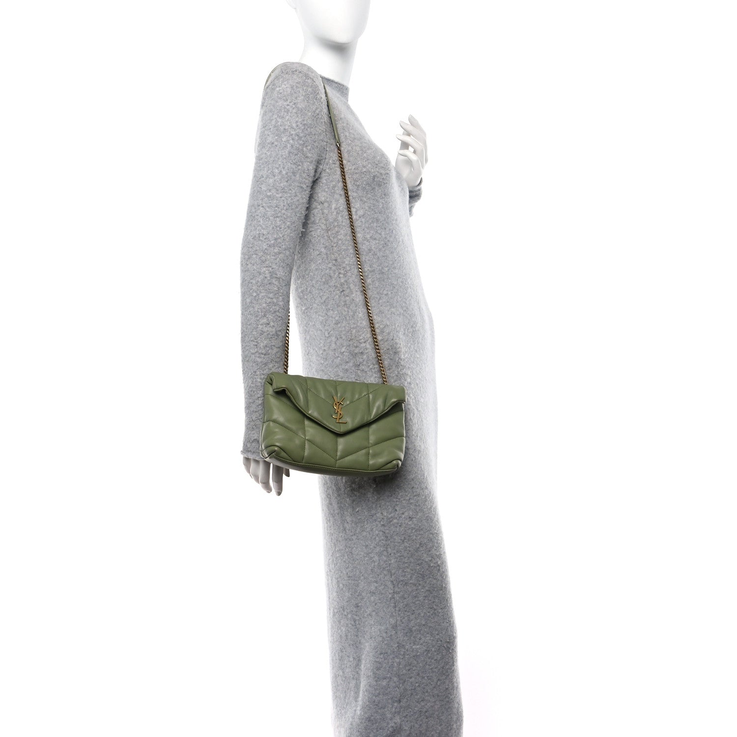 Saint Laurent Lambskin Quilted Toy Loulou Puffer Monogram Chain Satchel Light Pistache 2 of 11