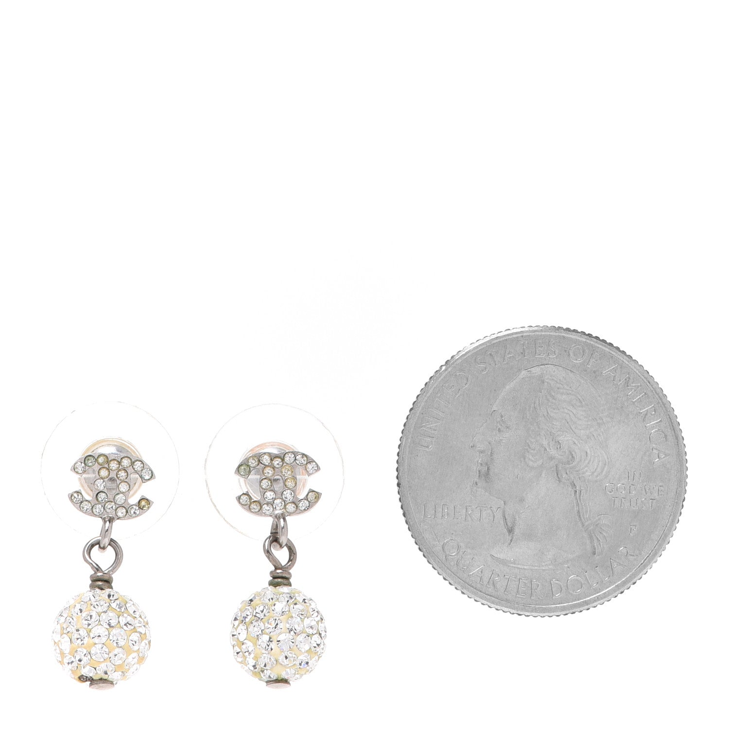 Chanel Crystal Pearl CC Drop Earrings Pearly White 2 of 4