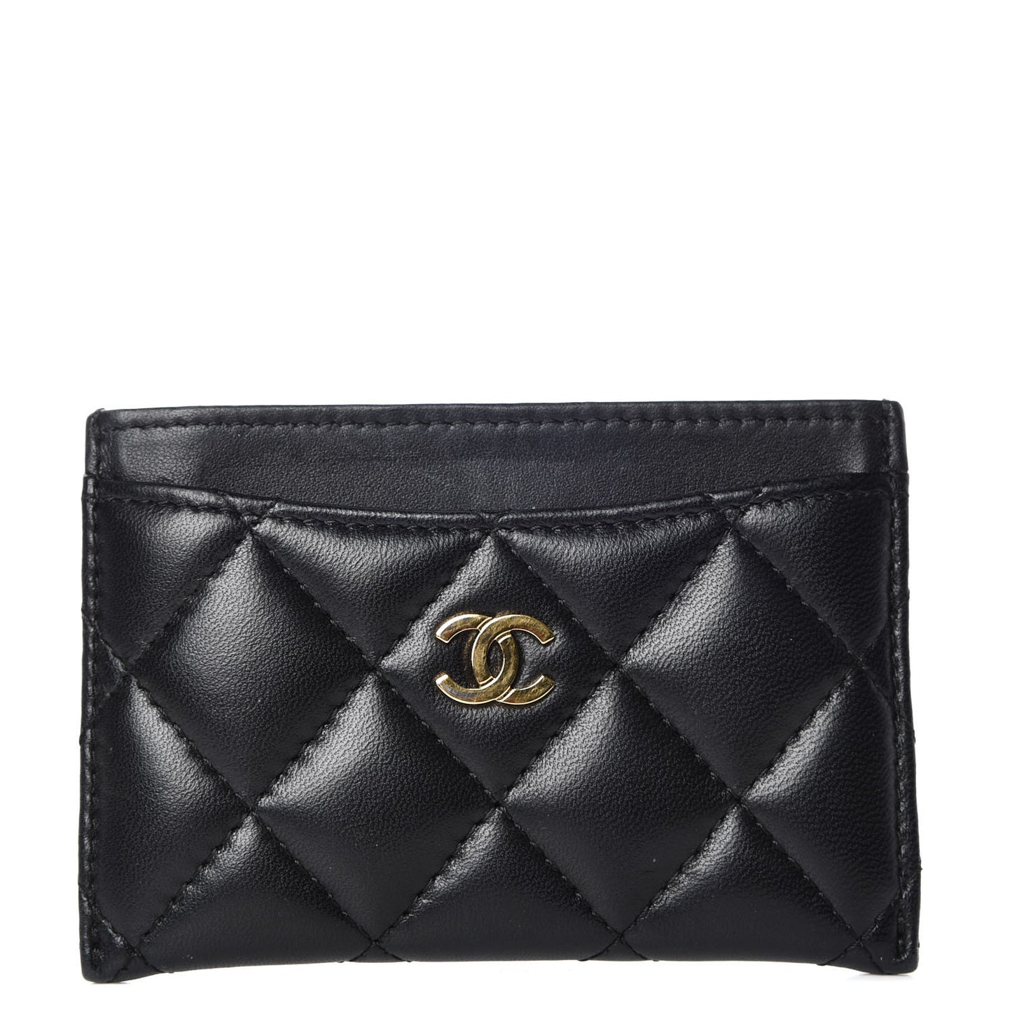 Lambskin Quilted Card Holder Black