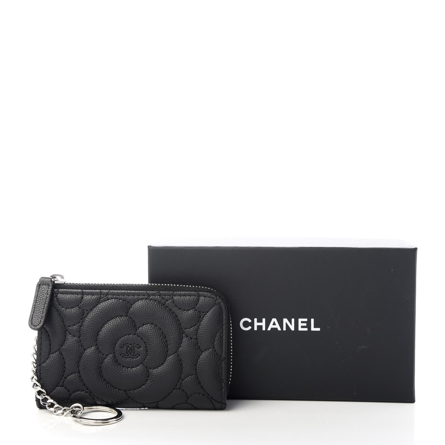 Chanel Caviar Camellia Embossed Key Holder Case Black 8 of 8