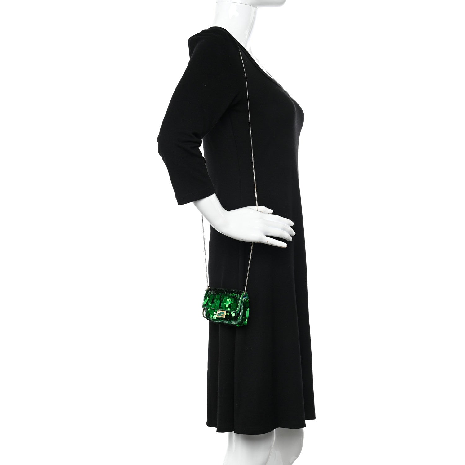 Fendi Sequin Paillettes Shiny Nappa Sex and the City Nano Baguette Belt Charm Green 2 of 7
