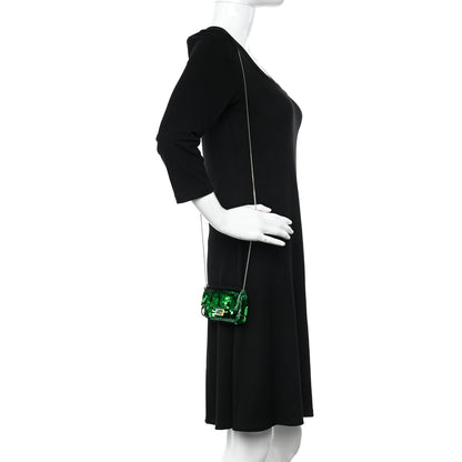 Fendi Sequin Paillettes Shiny Nappa Sex and the City Nano Baguette Belt Charm Green 2 of 7