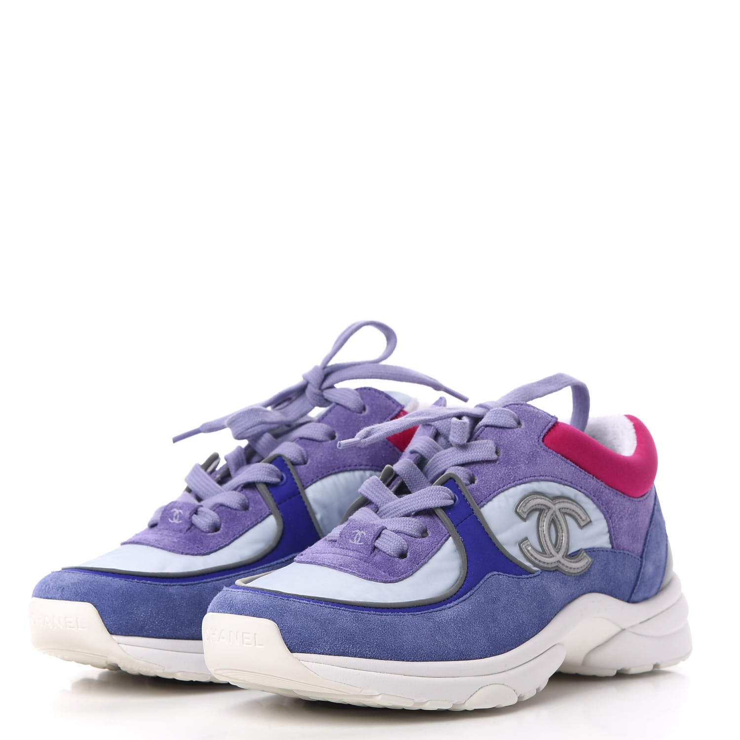 Chanel Nylon Calfskin Suede CC Womens Sneakers 37 Light Blue 3 of 10