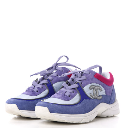 Chanel Nylon Calfskin Suede CC Womens Sneakers 37 Light Blue 3 of 10