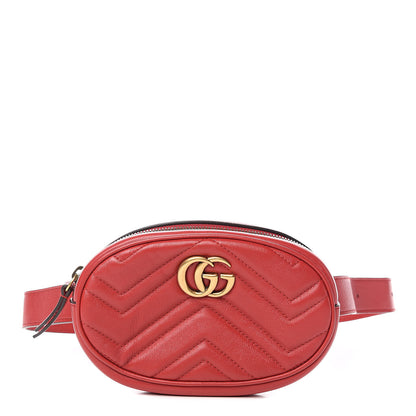 Gucci Calfskin Matelasse GG Marmont Belt Bag 85 34 Hibiscus Red 1 of 11