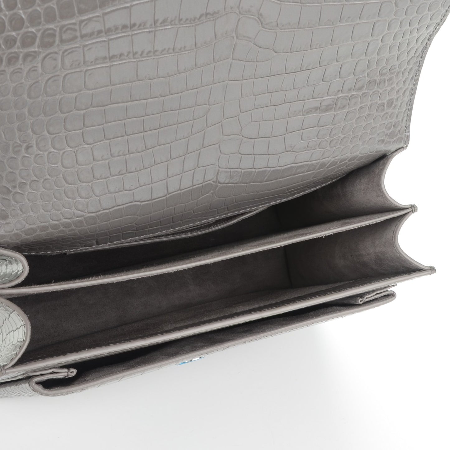 Calfskin Crocodile Embossed Medium Monogram Sunset Fog