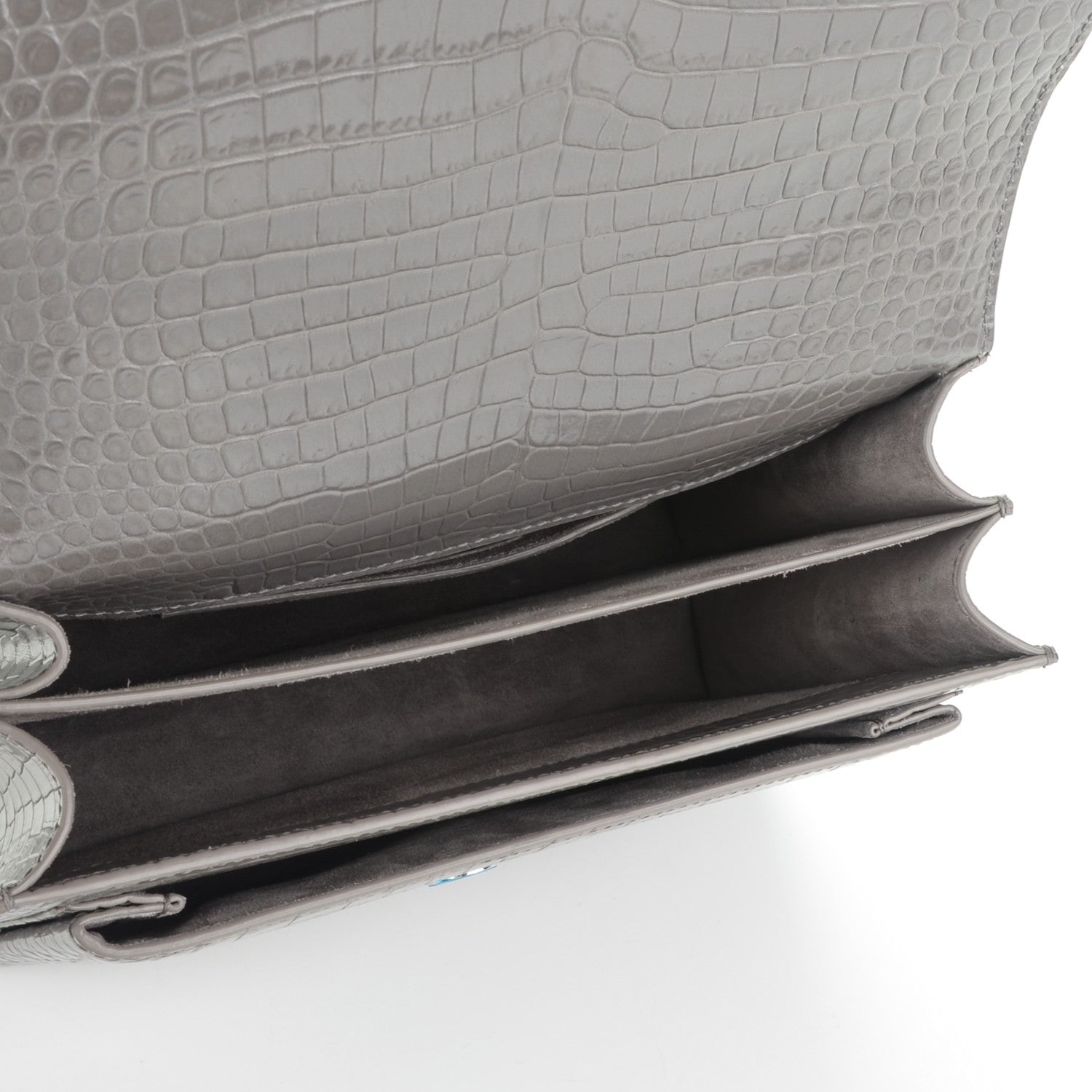 Saint Laurent Calfskin Crocodile Embossed Medium Monogram Sunset Fog 5 of 6