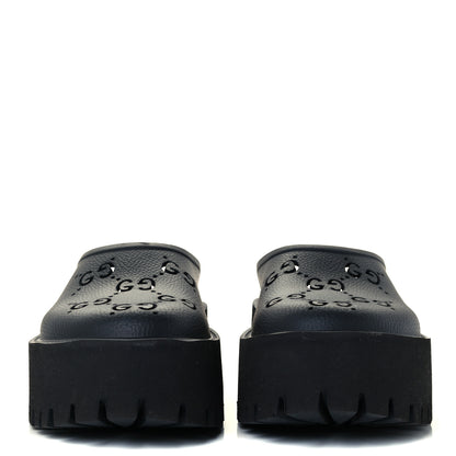 Gucci Rubber GG Monogram Perforated Elea Platform 55mm Lug Sole Sandals 38 Black 3 of 11