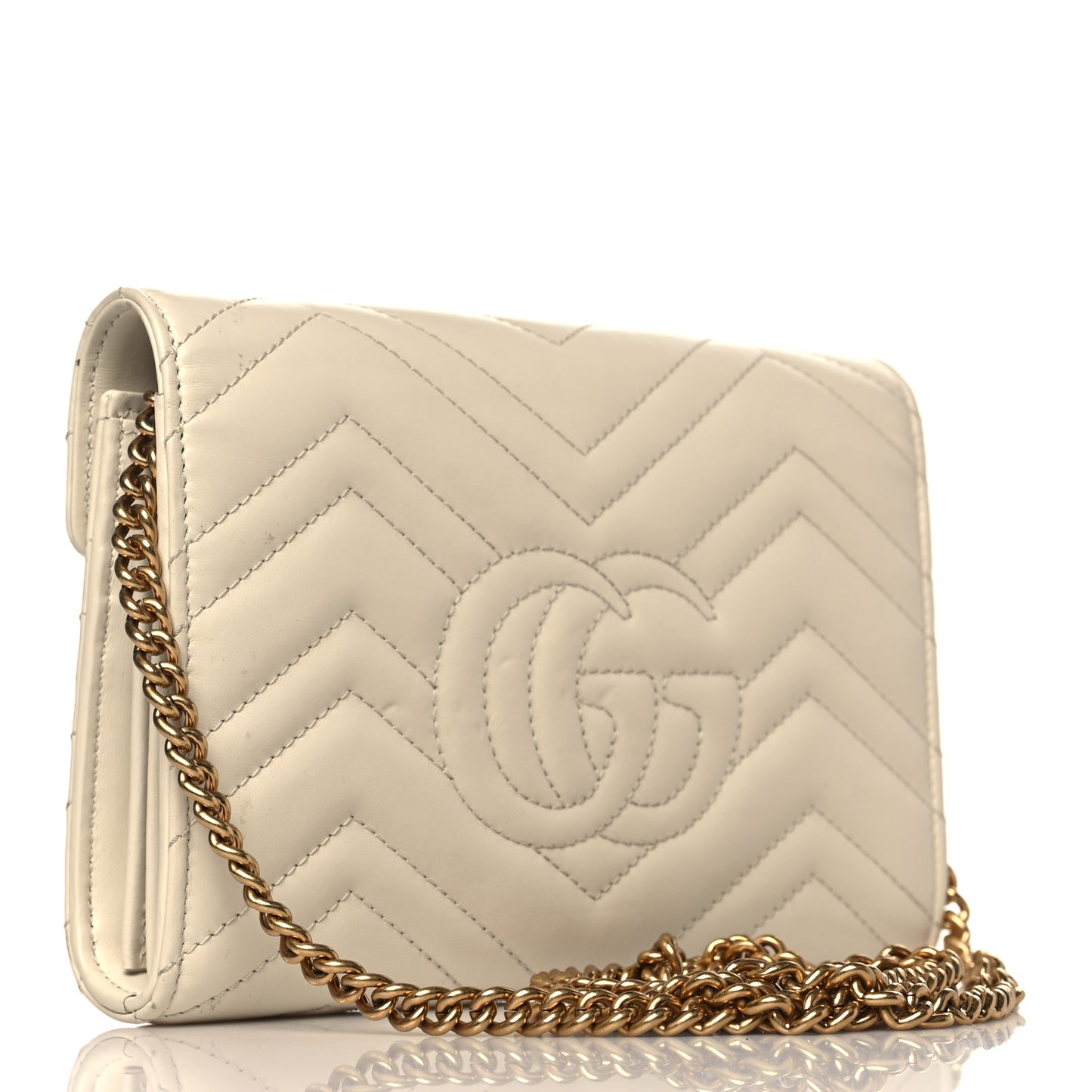 Calfskin Matelasse GG Marmont Chain Wallet Mystic White