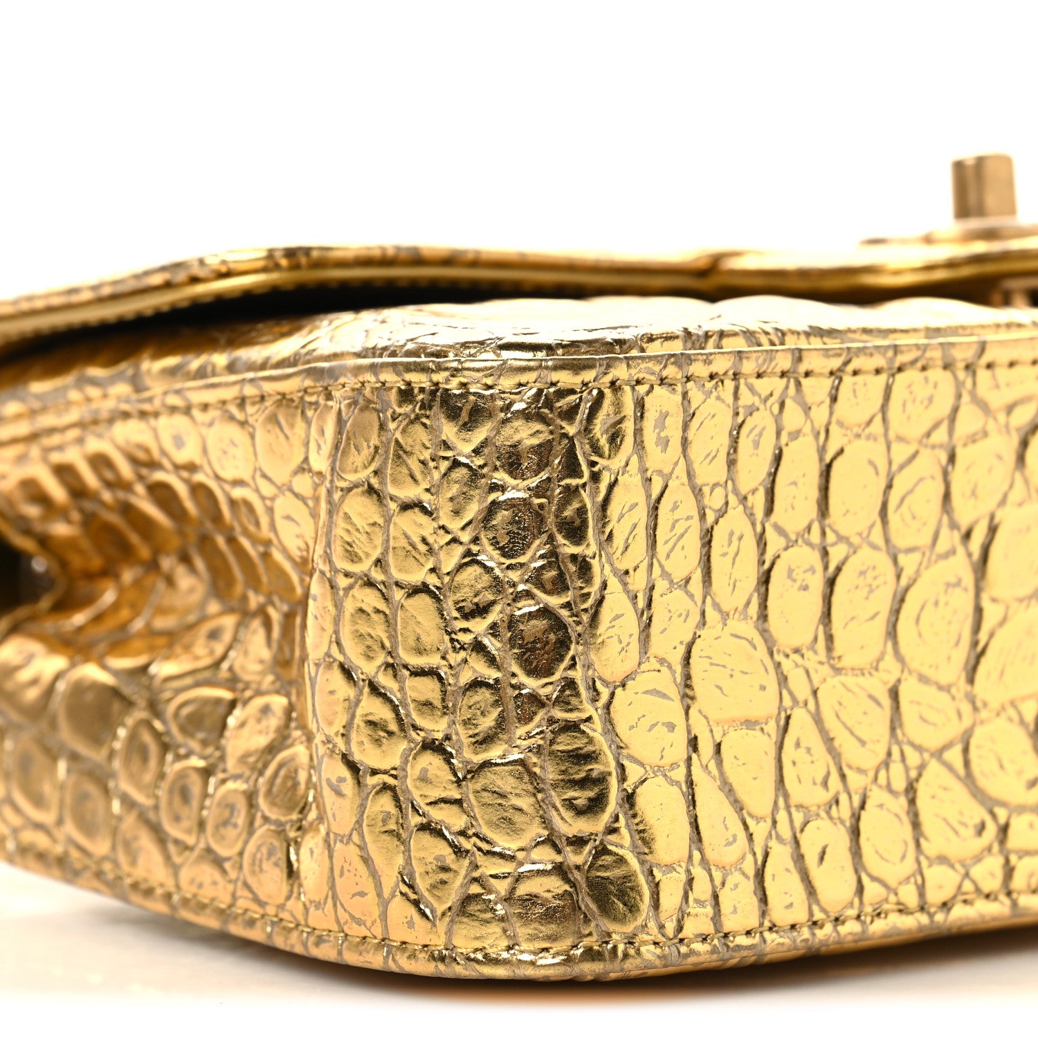 Chanel Metallic Calfskin Crocodile Embossed Cocodile Rectangular Mini Flap Gold 9 of 10
