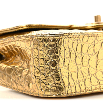 Chanel Metallic Calfskin Crocodile Embossed Cocodile Rectangular Mini Flap Gold 9 of 10