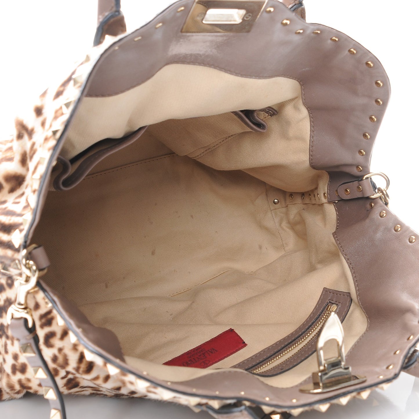 Calf Hair Cavallino Animal Rockstud Dome Satchel Leopard