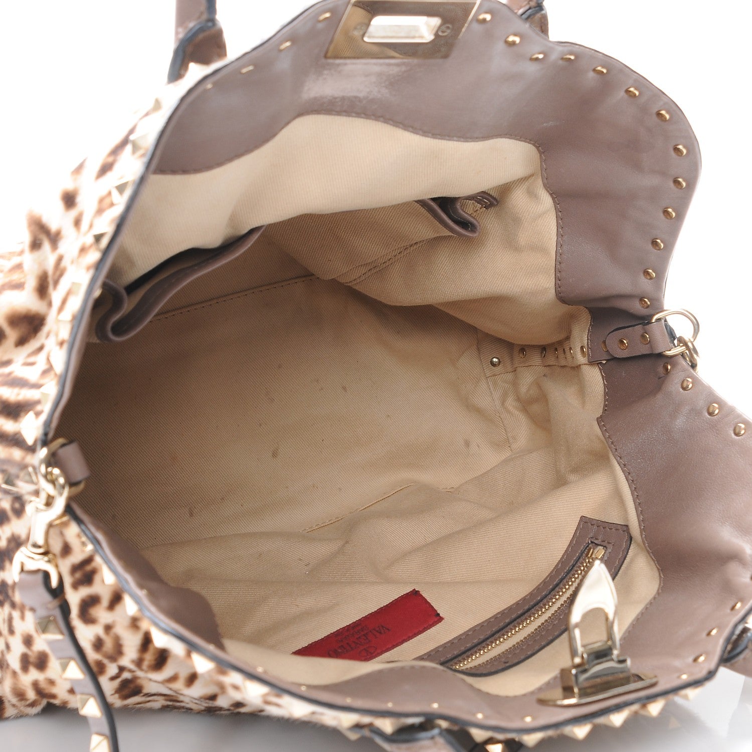 Valentino Garavani Calf Hair Cavallino Animal Rockstud Dome Satchel Leopard 6 of 15