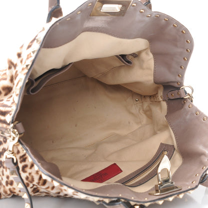 Valentino Garavani Calf Hair Cavallino Animal Rockstud Dome Satchel Leopard 6 of 15
