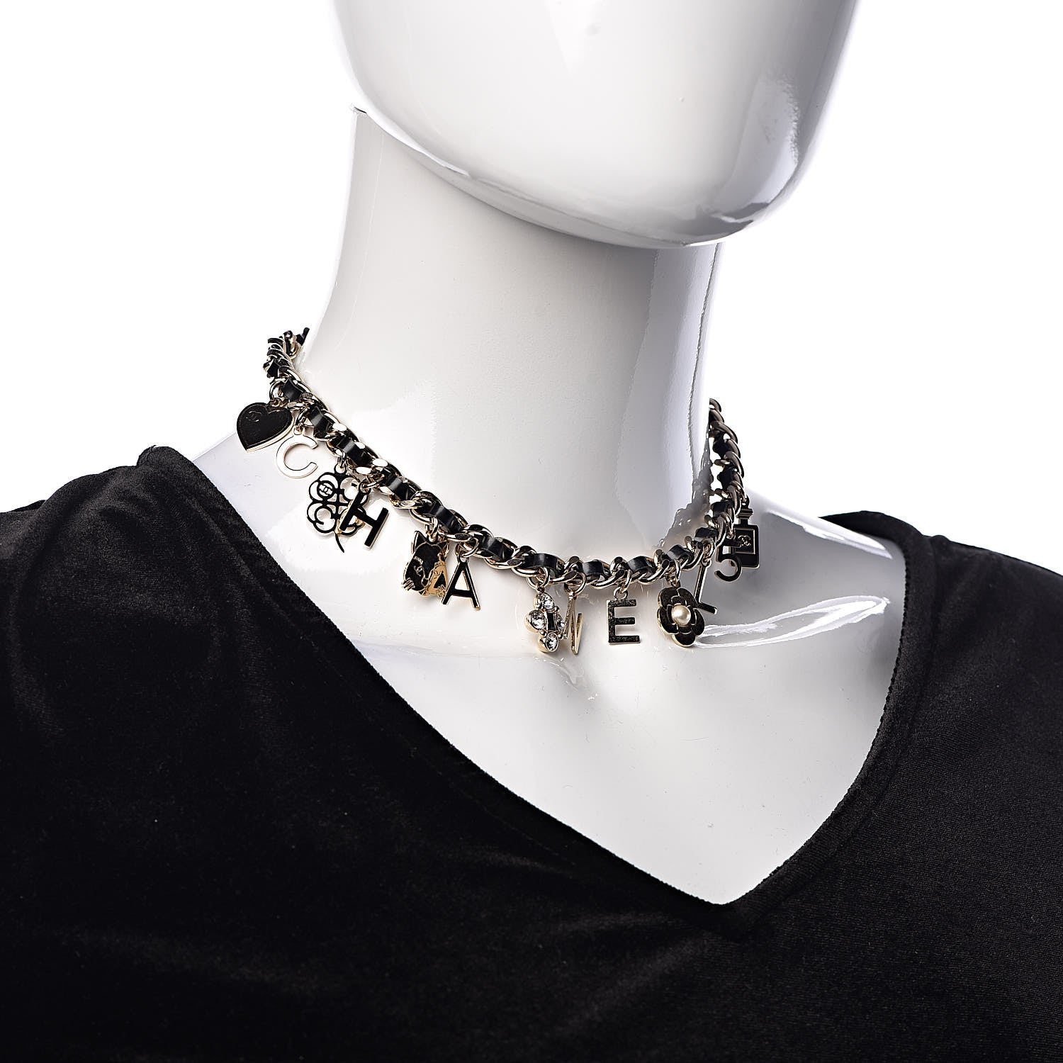 Chanel Lambskin Crystal CC Logo Charming Choker Gold Black 2 of 5