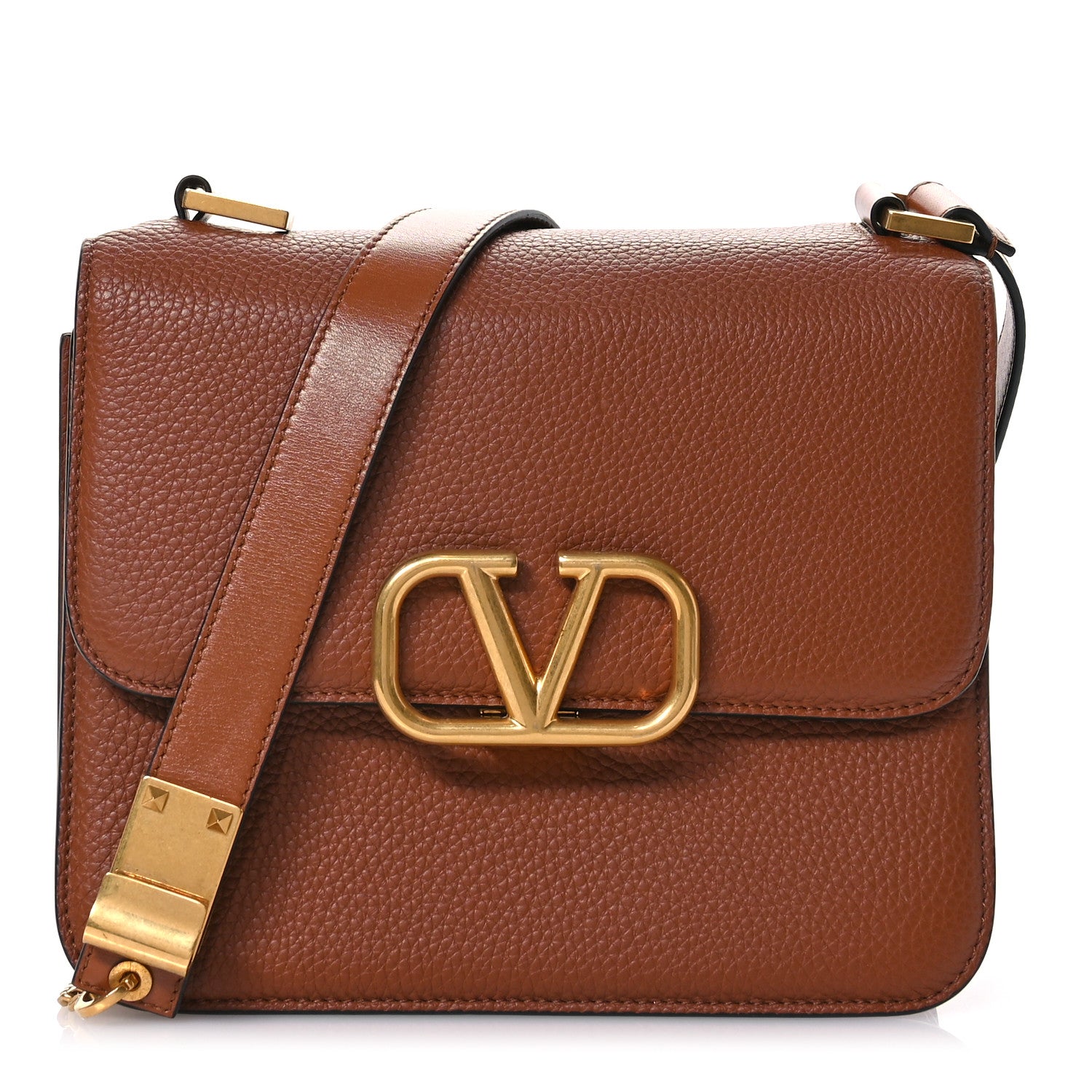 Valentino Garavani Grained Calfskin Large VSling Shoulder Bag Saddle Brown 1 of 9