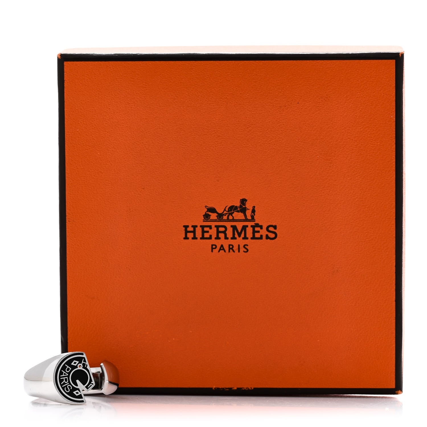 Hermes Stainless Steel Mens Carrousel Ring 64 Black 6 of 6