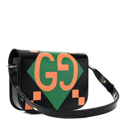 Gucci Textured Calfskin Geometric Print Horsebit 1955 Shoulder Bag Black Multicolor 3 of 11