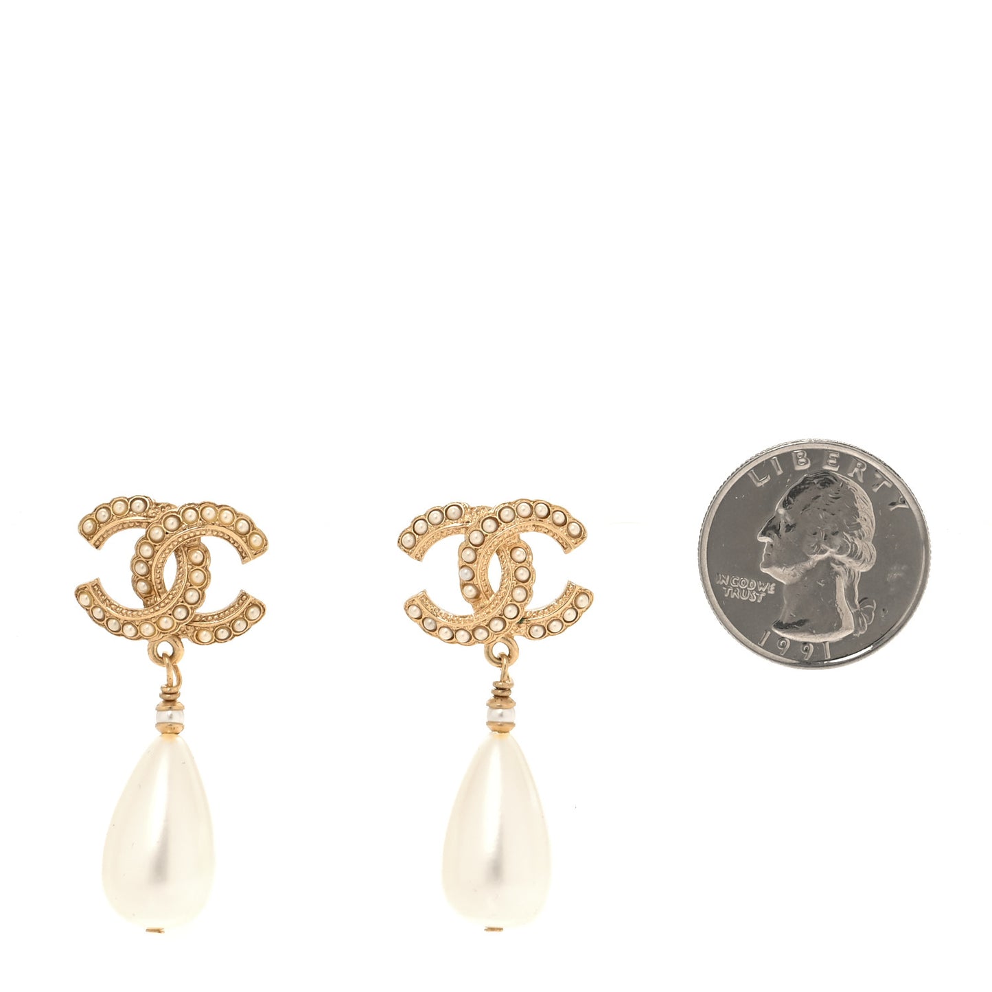 Pearl CC Drop Earrings Gold Pearly White