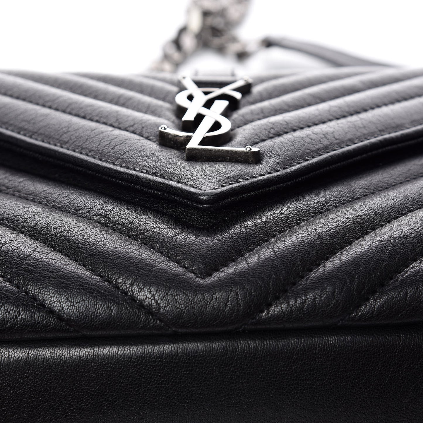 Sheepskin Matelasse Chevron Monogram Medium College Bag Black