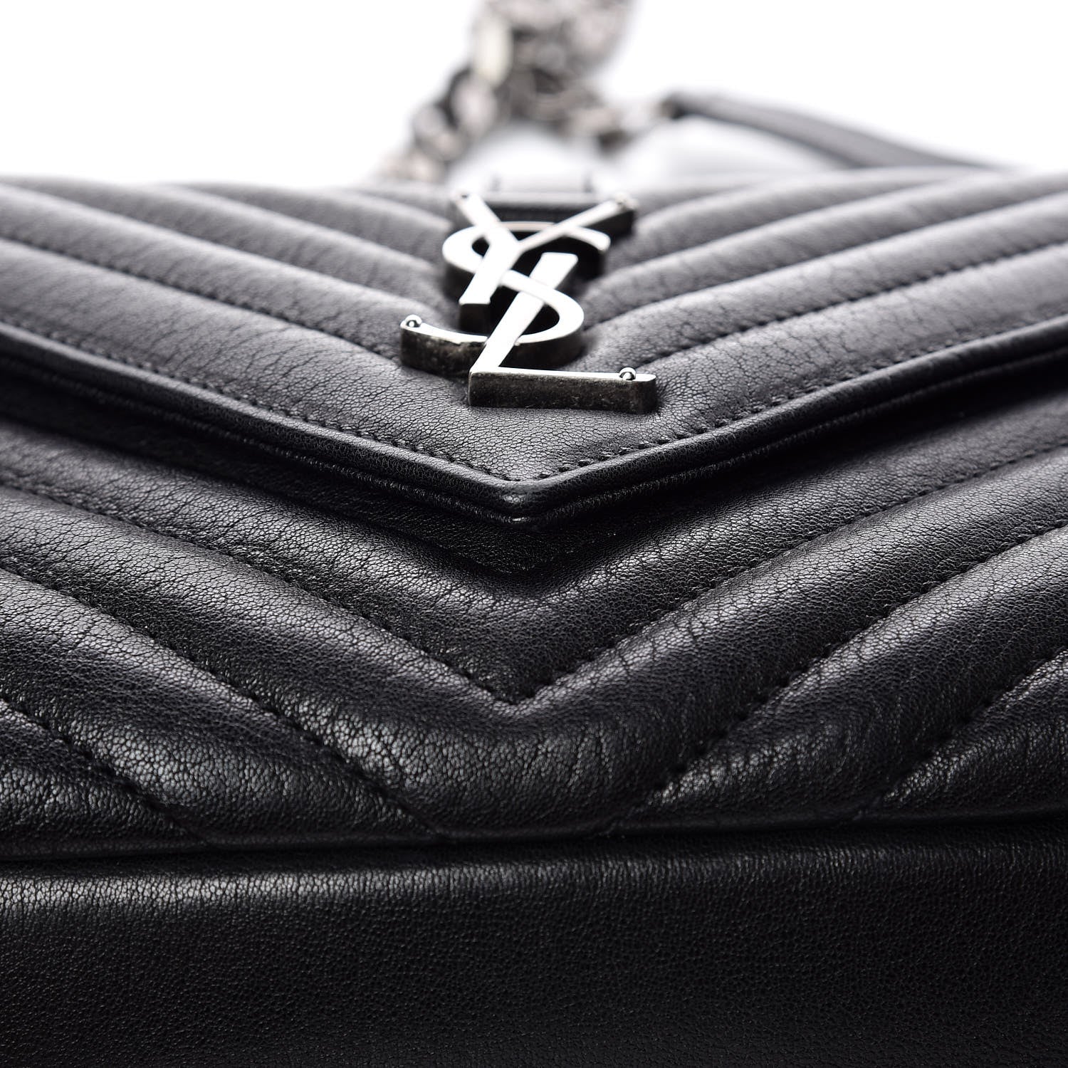 Saint Laurent Sheepskin Matelasse Chevron Monogram Medium College Bag Black 16 of 16