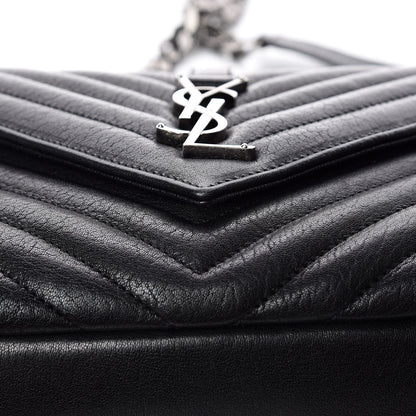 Saint Laurent Sheepskin Matelasse Chevron Monogram Medium College Bag Black 16 of 16