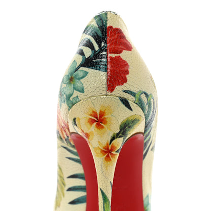 Christian Louboutin Crackled Calfskin Hawaiian Print So Kate 120 Pumps 40.5 White 8 of 9